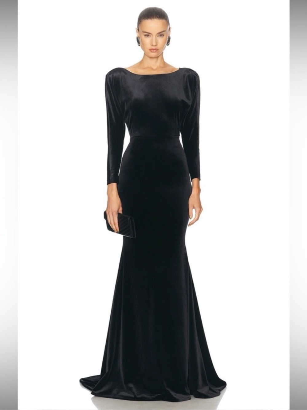 Alex Perry Elegant Black Velvet Long Sleeve Evening Gown